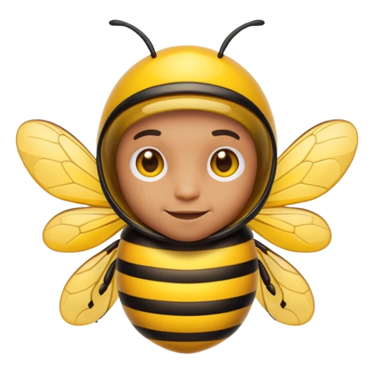 Convert this into a cute emoji-style bee with a human male face. Use bold outlines, bright colors, smooth shading, and a clean glossy sticker look. Transparent or white background. sticker