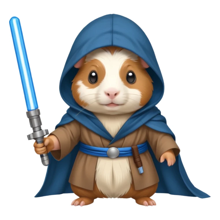 cute guinea pig Jedi with hood and blue lightsaber sticker