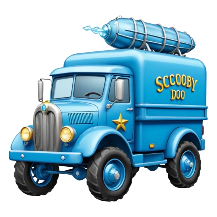 The Flintstones shiny crushed iced-blue frozen Scooby Doo 1915 Lightning Bug busters liquidator’s antique long wheelbase off-road moving truck  sticker