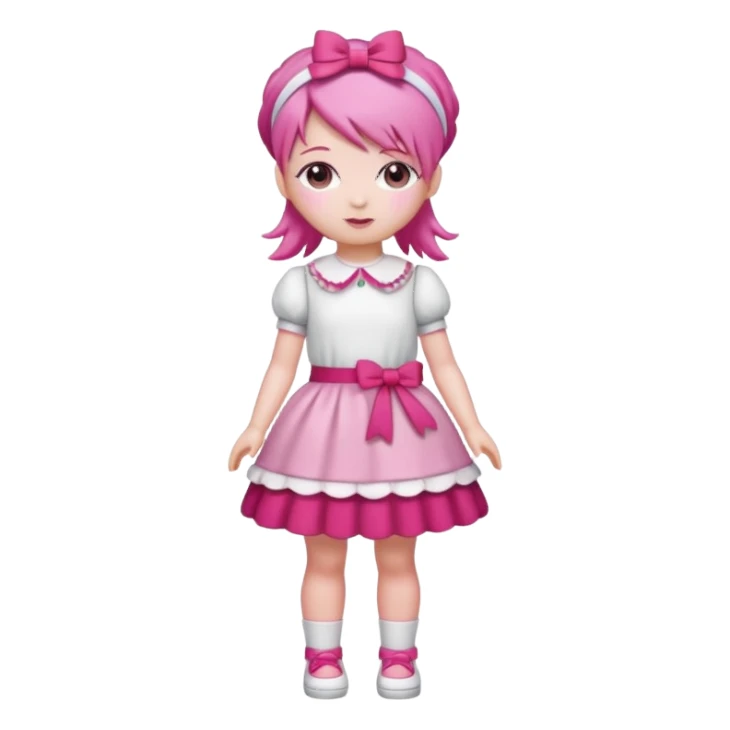 Isolated detaile illustration modern raspberry torte doll figurine full body with pink hair and a pink hairband standing sticker