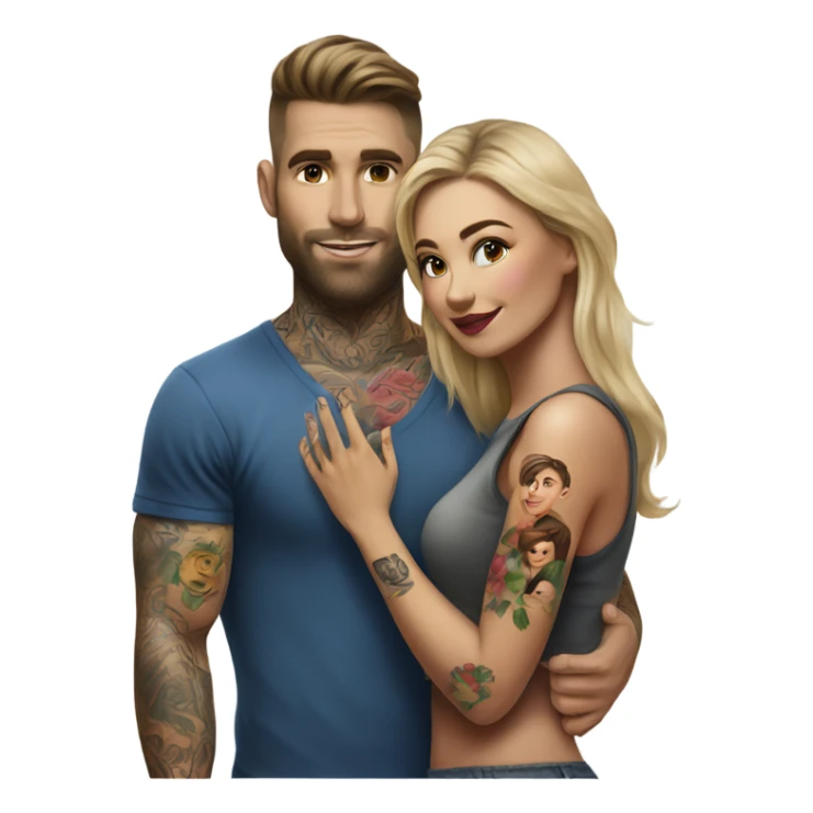 Hyper Realistic beautiful woman touching a very handsome tattooed man sticker