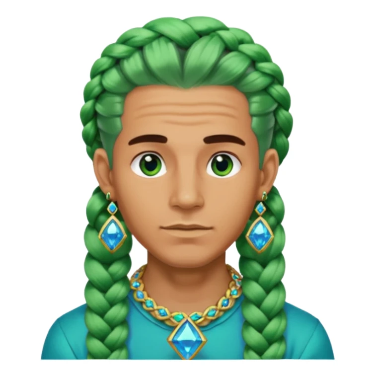 gem lover man with gem accessories excessive amount very big gem earrings green chunky braided hair and blue diamonds  sticker