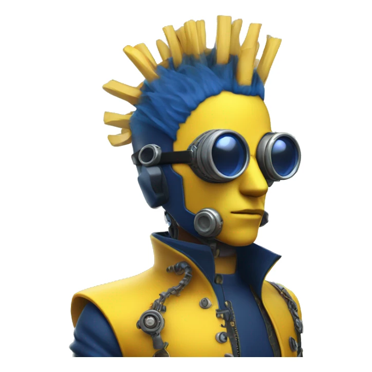 Yellow cyborg head with dark blue steampunk goggles and dark blue Mohawk  sticker