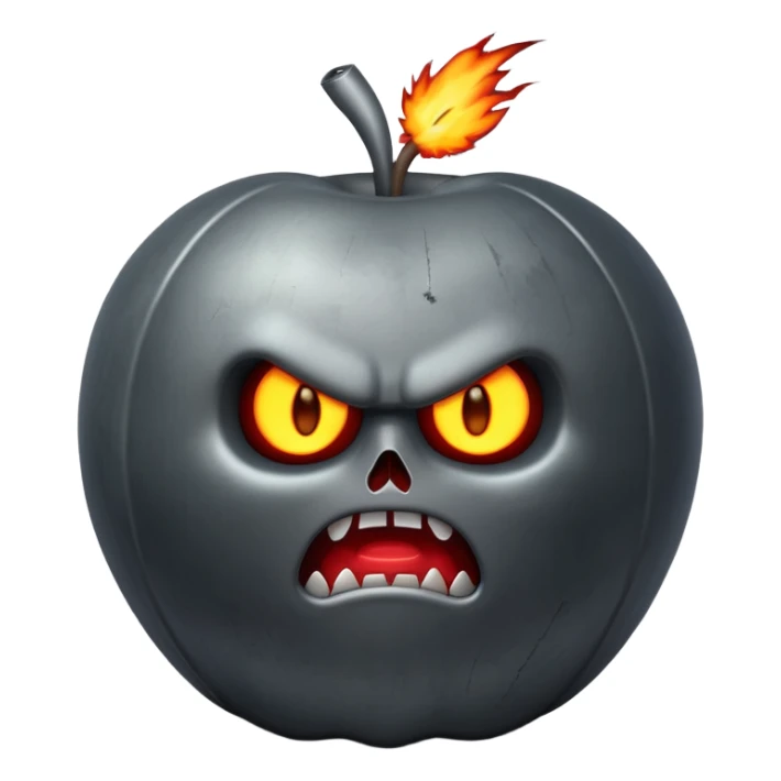 Father of All Bombs, massive bomb with a menacing face, exaggerated size, dramatic explosive details, apple emoji style sticker