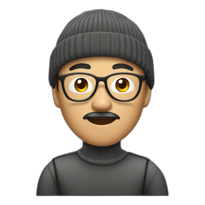Asian man with beanie, glasses and mustache  sticker