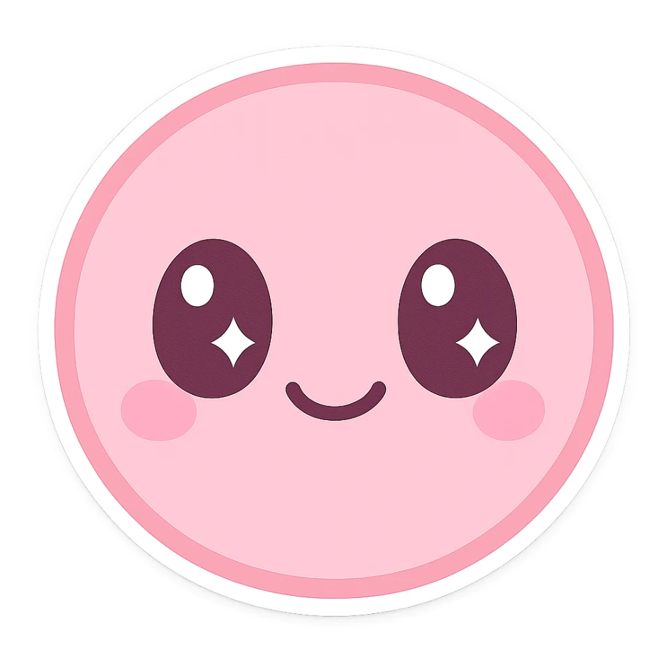 pink sticker, bubblegum pink, smiley face, kawaii style sticker