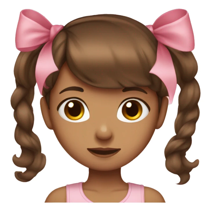 A girls brown hair with a pink bow sticker
