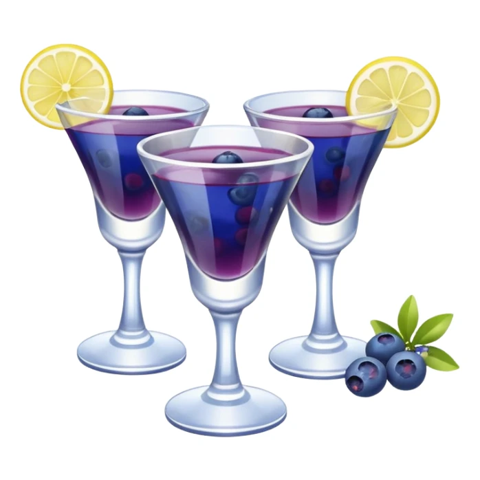 Four shot glasses with blueberry lemon drop in them  sticker