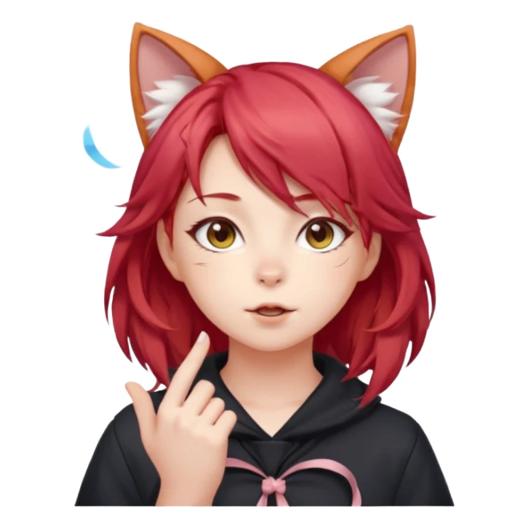 cute anime girl with cat ears, red blowing hair sticker