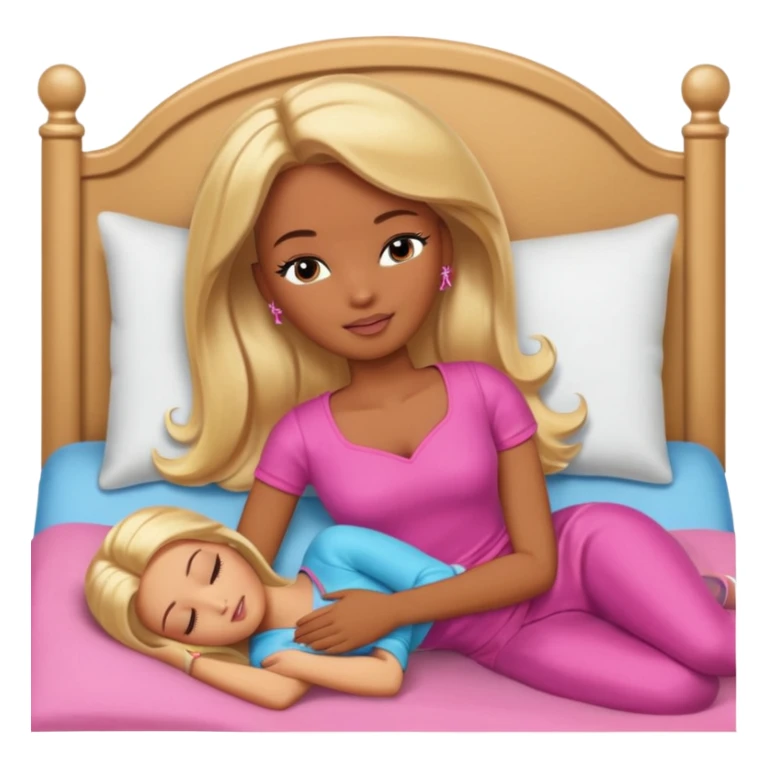 Brown skin blonde hair Barbie sleeping in bed  sticker