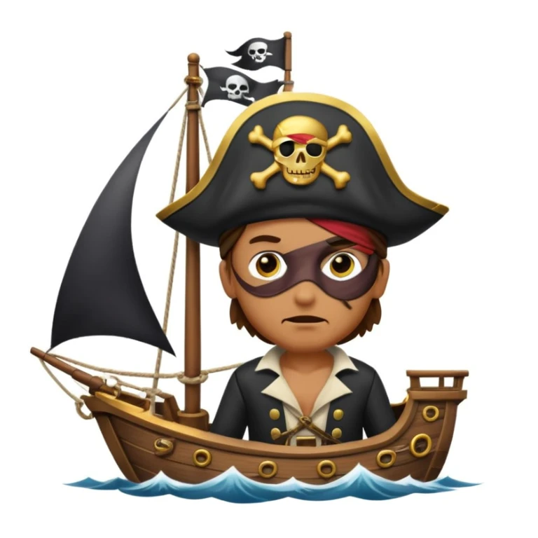 pirate with eye sailing a ship in strom sea background sticker