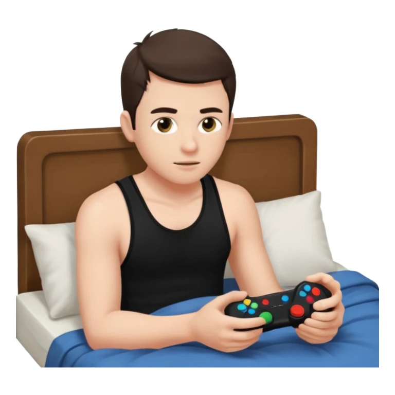 my boyfriend in his bed with a black singlet on playing video games sticker