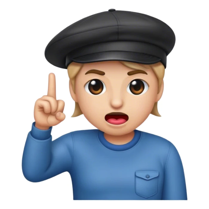 Emoji biting lip, wearing a backwards hat, with hand in a finger gun sticker