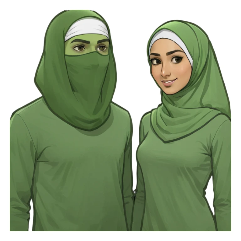 Short man standing next to a tall hijabi woman sticker