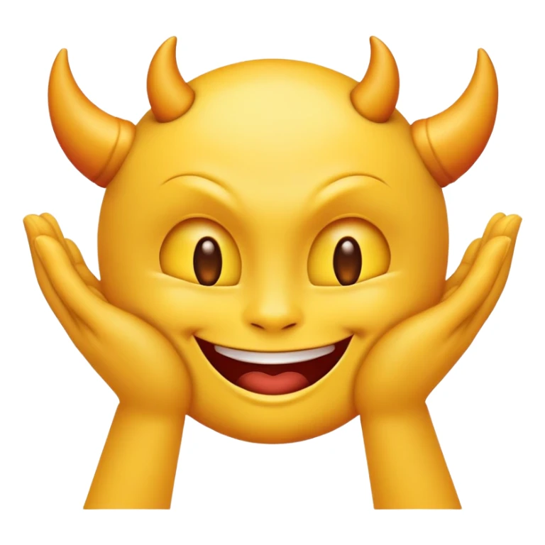 yellow emoji face with devil-like grin and hands rubbing together deviously sticker