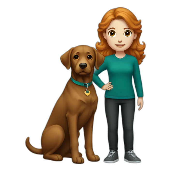 ginger-girl-with-brown-eyes-wearing-teal-and-her-black-labrador sticker