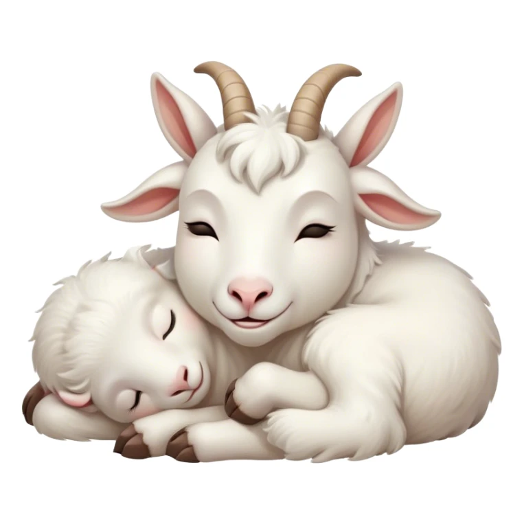 Meme-Worthy Cute Sleeping White Goat Portrait Emoji, Head resting peacefully with a contented smile, showcasing a delightfully sturdy build and a luxuriously soft white fur, eyes shut in a serene, restful nap, Simplified yet hilariously adorable features, highly detailed, glowing with a soft, drowsy light, high shine, relaxed and utterly lovable, stylized with an air of playful laziness, bright and heartwarming, soft glowing outline, capturing the essence of a comically sleepy goat, so meme-worthy it feels like it could instantly become the next viral sensation of adorable slumber! sticker
