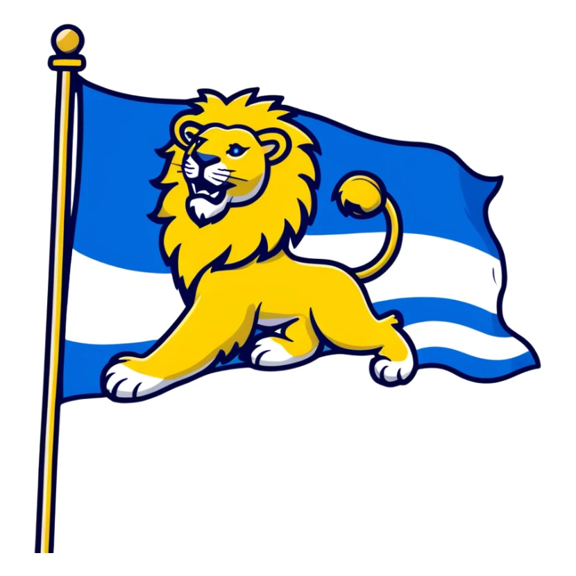 Flag of Zeeland with blue and white wavy stripes and a yellow lion sticker