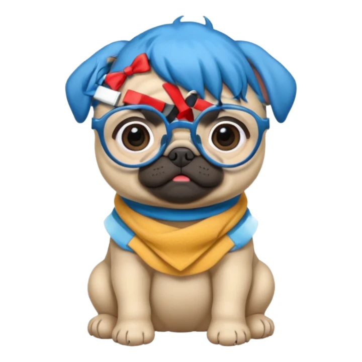 blue haired baby pug wearing glassess sticker