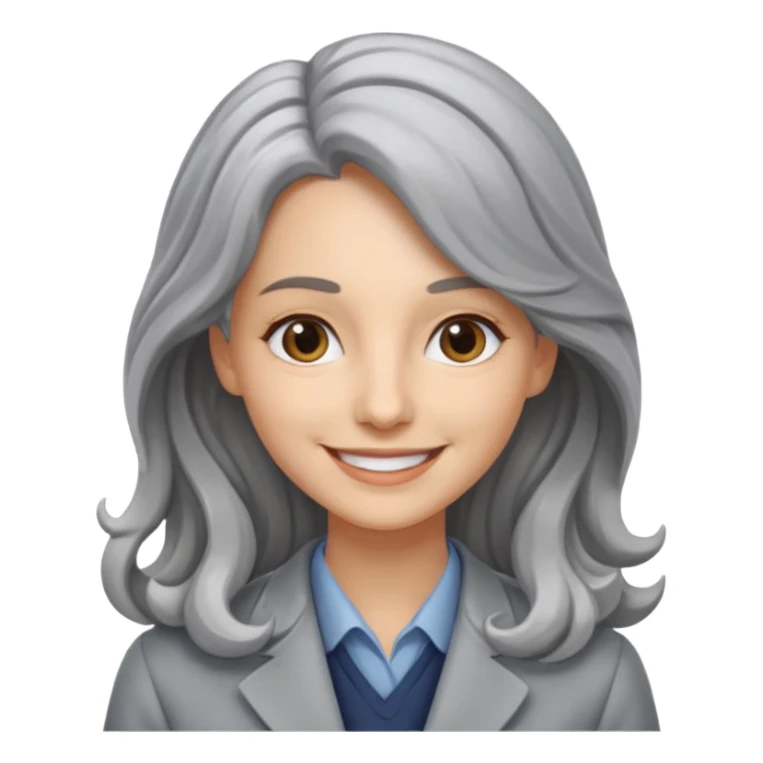 Profesora joven, sonrriente cabello gris canoso y de pelo largo  sticker