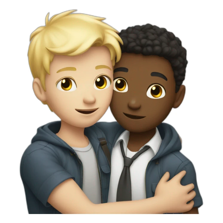 Two Boy detectives hug one blond with white skin and one African  black sticker