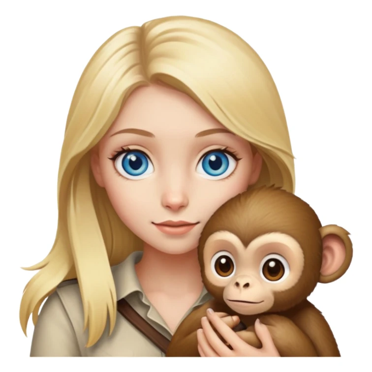 Blonde girl with monkey and blue eyes  sticker