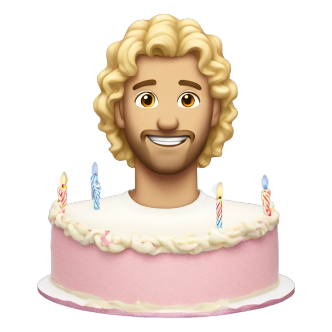  Blonde curly mullet white man standing over a birthday cake sticker