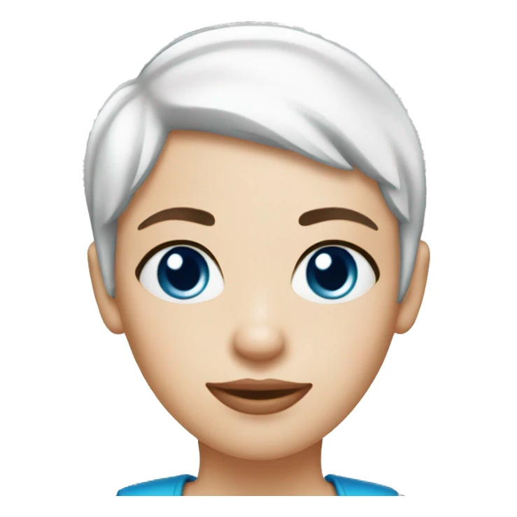 White woman blue eyes short pixie hair with Santa hat sticker