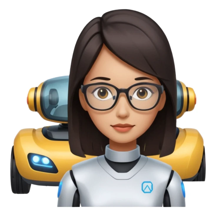 female AI robotics engineer with dark hair, and autonomous car robot  sticker