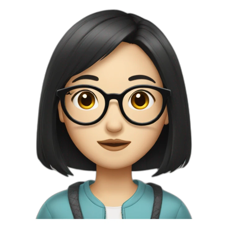 a Chinese girl with glasses and black hair,bangs sticker