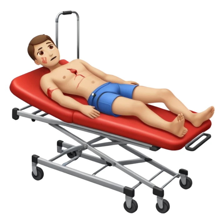 

a full-length human figure, lying down, with injuries on a stretcher sticker