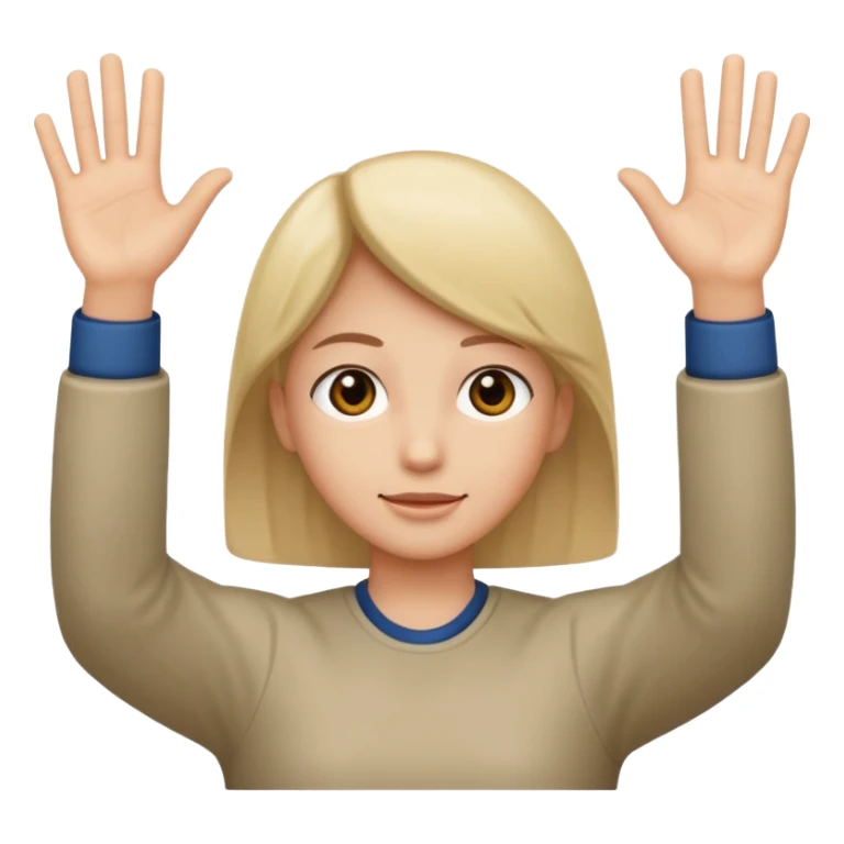 Straight face emoji with a body and hands going up sticker