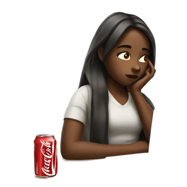tired girl with laptop drinking coca-cola sticker