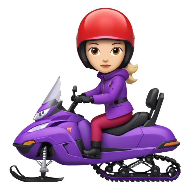 Woman on purple snowmobile wearing red coat sticker