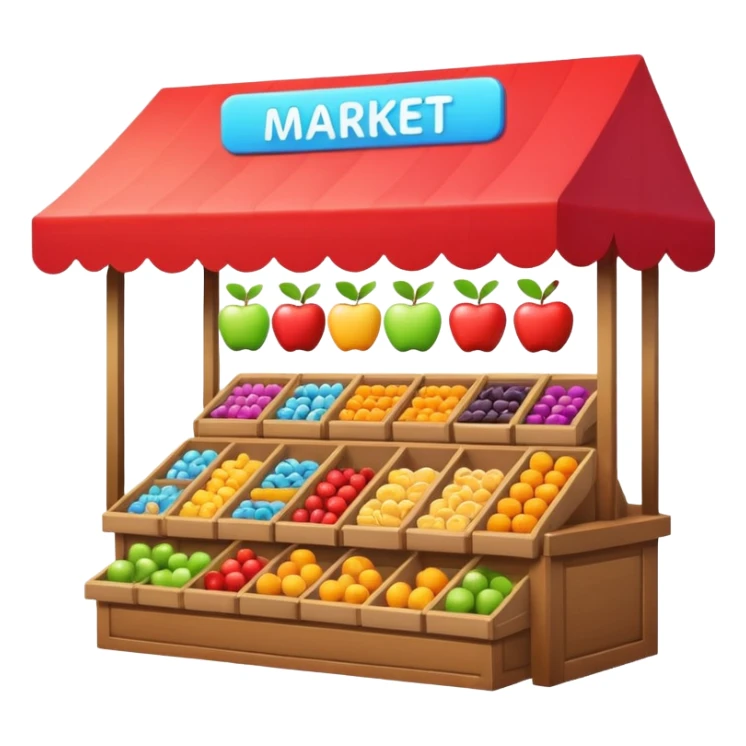 market stand with video editing icons, creative and lively, apple style emoji sticker
