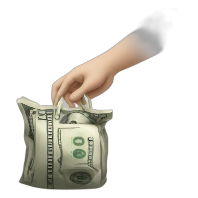 white hand, holding a bag of money sticker