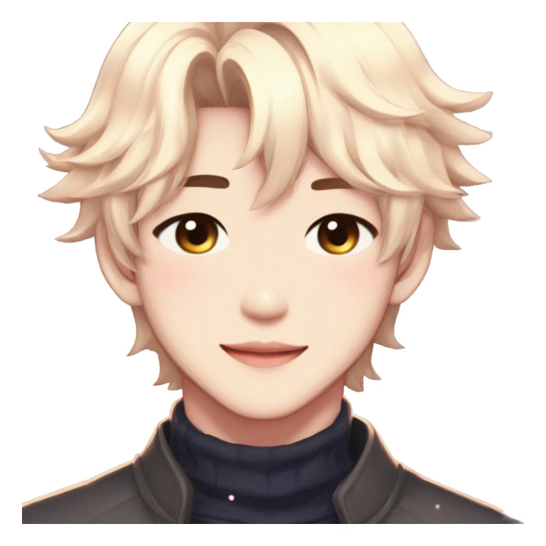 Gorgeous bright sparkly romantic Asian anime gentle man with blushing face aesthetic trending style outside sticker