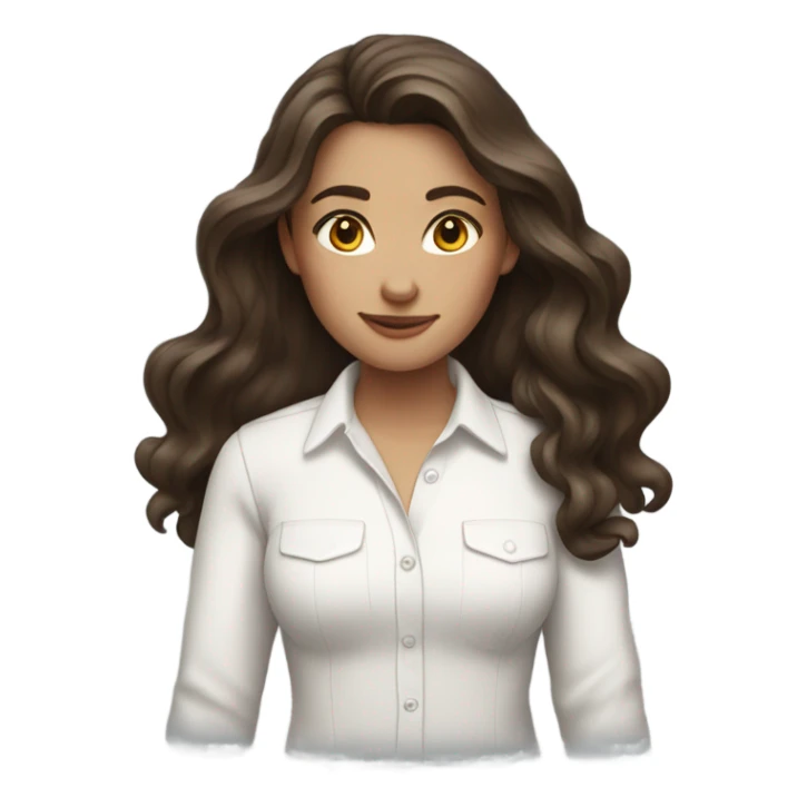Brunette girl with wavy and long hair with white shirt sticker