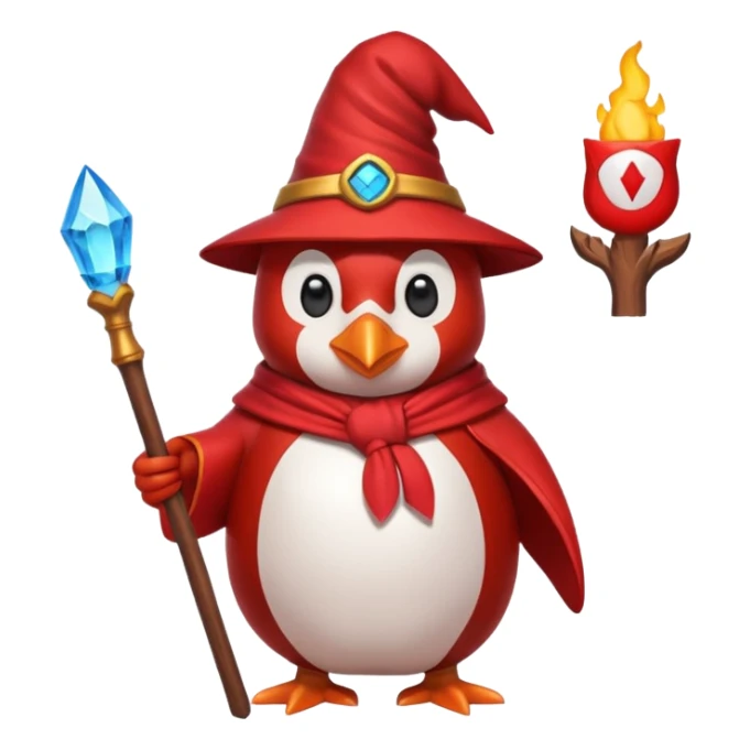 red Penguin Wizard, with youtube logo on the top of his stick sticker