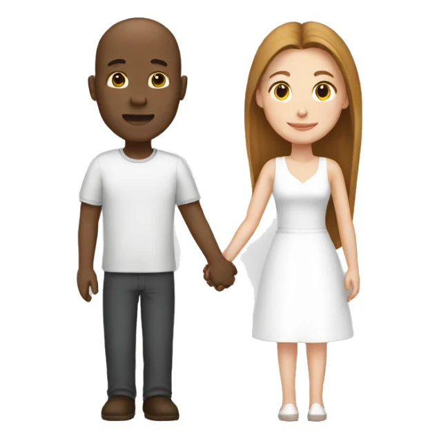 Bald black man holding hands with a white woman with long brown hair sticker