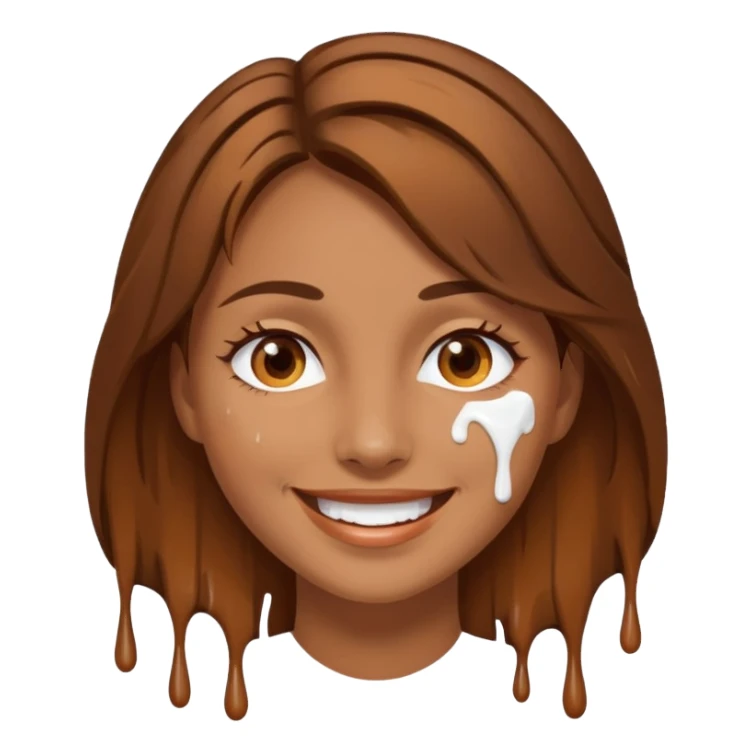 Brown Hair Woman , white paint , drip, face, happy sticker