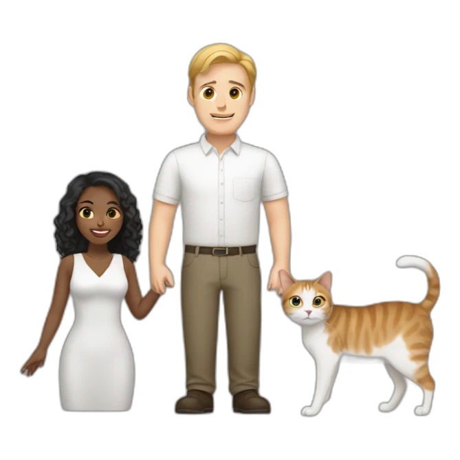 couple white man and black woman and a cat sticker
