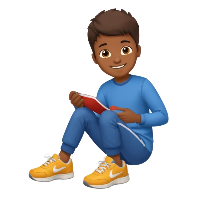 emoji- of a boy putting on his sneakers sticker