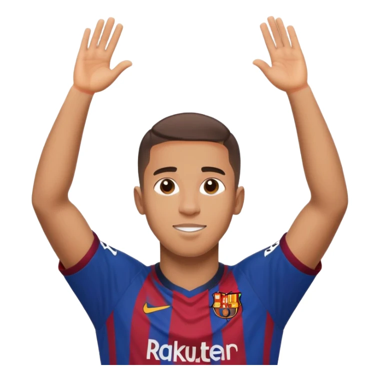 Raphinha Barcelona football player celebrating a goal arms raised wearing Barcelona kit short hair sticker