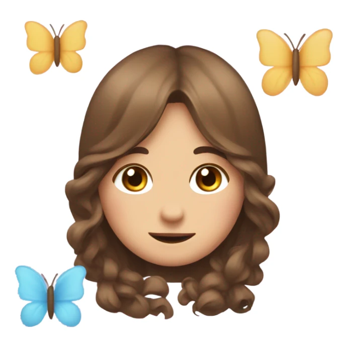 shy uwu  long brown hiar emojis with flower and butterfly sticker