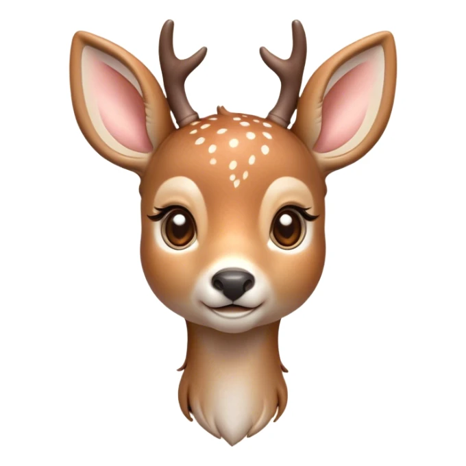 Cinematic Cute Deer Portrait Emoji, Head tilted playfully and inquisitively, showcasing a delicate coat speckled with subtle white spots and gentle earth tones, round, sparkling eyes filled with curious wonder, Simplified yet irresistibly adorable features, highly detailed, glowing with a warm, friendly glow, high shine, affectionate and graceful, stylized with a touch of woodland whimsy, bright and endearing, soft glowing outline, capturing the essence of a mischievous yet loving fawn, so playful it feels like it could skip out of the screen into your arms! sticker