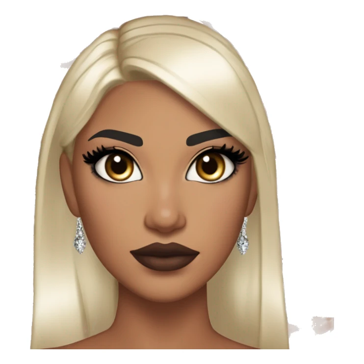 Alexa Demie euphoria sho: warm brown eyes, bold black sharp eyeliner, sparkly rhinestones on eyes, dark arched brows, full nude-berry lips, light skin, high cheekbones, sleek dark brown long straight hair in ponytail.

 sticker