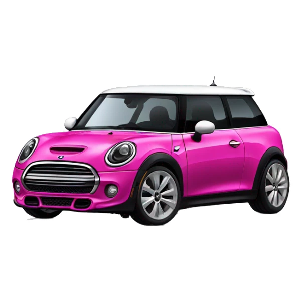 Black mini cooper, white roof, black doors, hot pink stripes sticker