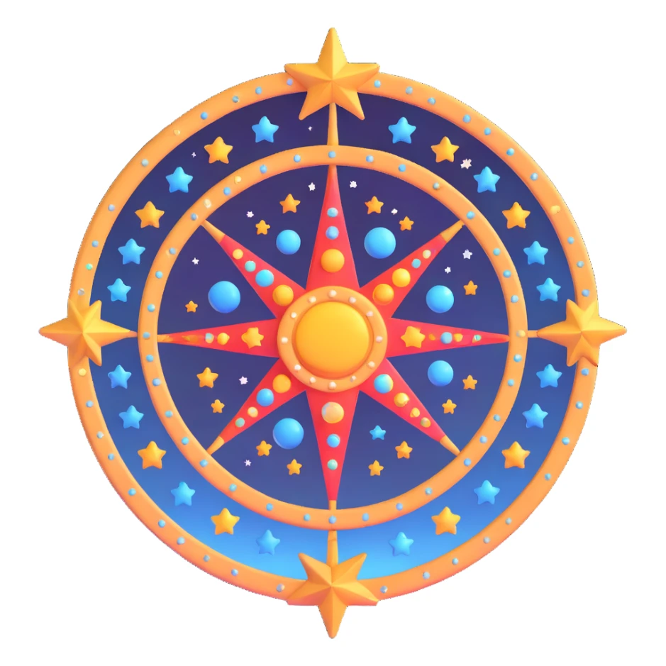 astrology wheel with stars, celestial vibe, glowing colors sticker