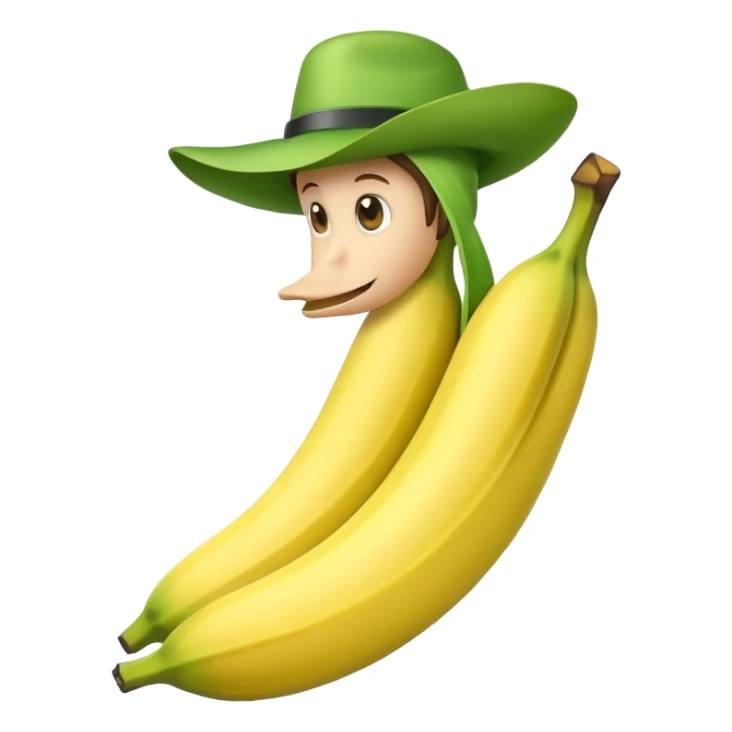 crea un emoji de un platano verde con sombrero.  sticker